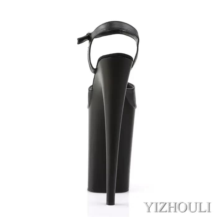 Sandales gladiateur noires classiques, talons aiguilles sexy, 23 cm de haut, 9 pouces, sur la pole y