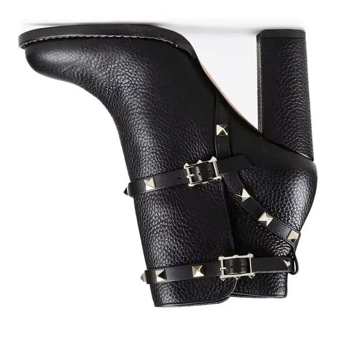 Bottines à rivets en cuir véritable pour femme, bottes courtes à talons épais et bout rond avec bouc