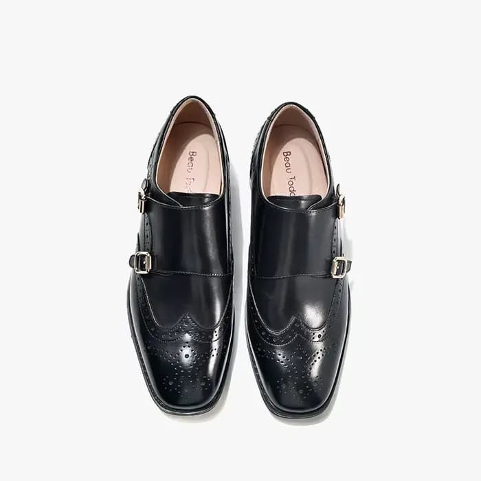 BeauToday-Chaussures moine en cuir de vache véritable pour femme, avec sangle, style Brogue, rondes,