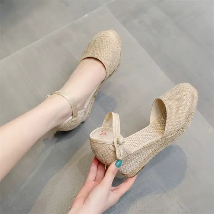 Sandales à talons femmes compensées Espadrilles chaussures d'été dames confort décontracté bout ferm