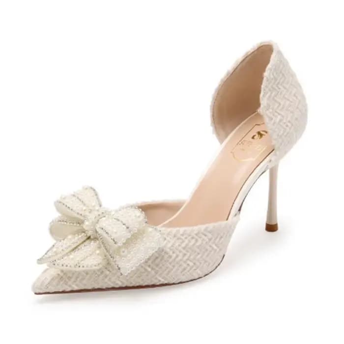 Chaussures de Mariage Blanches de Luxe à Nœud Papillon en Perles et Cristaux pour Femme, Escarpins d