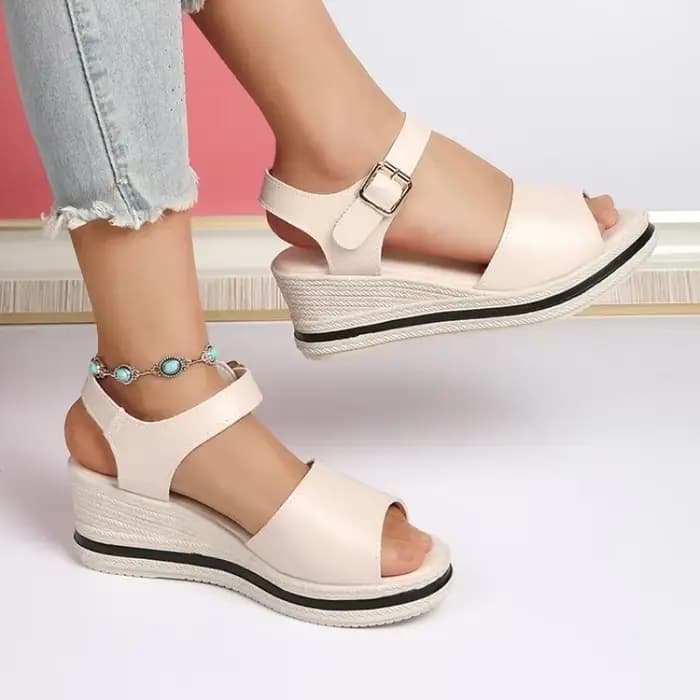 Sandales compensées pour femmes, à bout ouvert, avec bride à boucle, plateforme rehaussante, chaussu