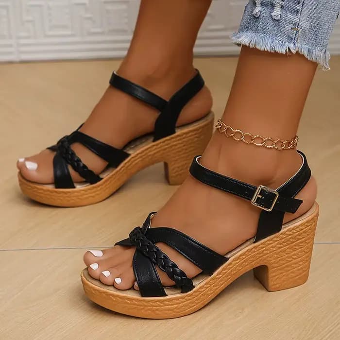 Sandales tressées à talons hauts pour femmes, chaussures de gladiateur à plateforme épaisse, lanière