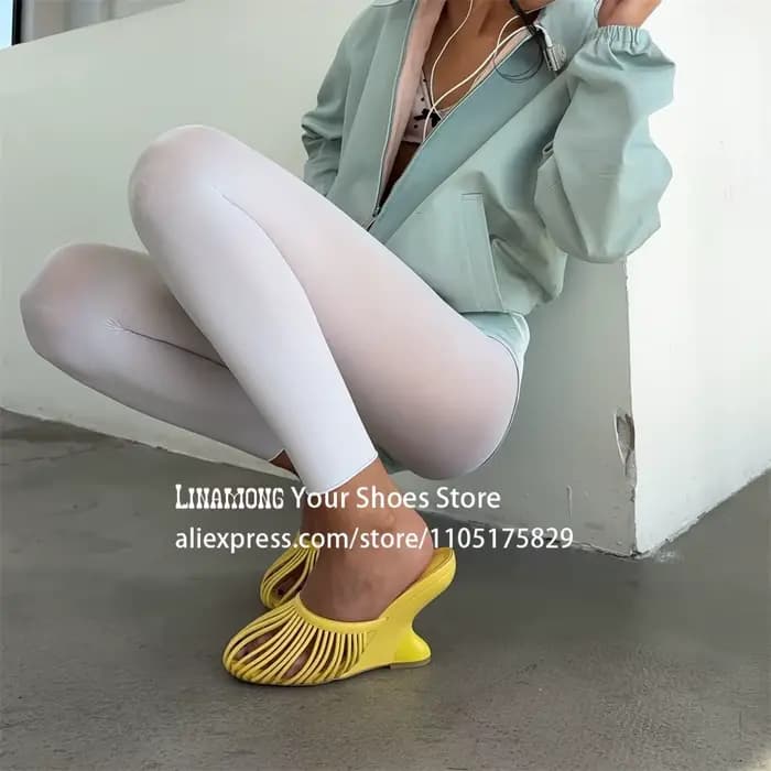 Mules en cuir métallisé à talon compensé, style créateur, à enfiler, multicolores personnalisables, 