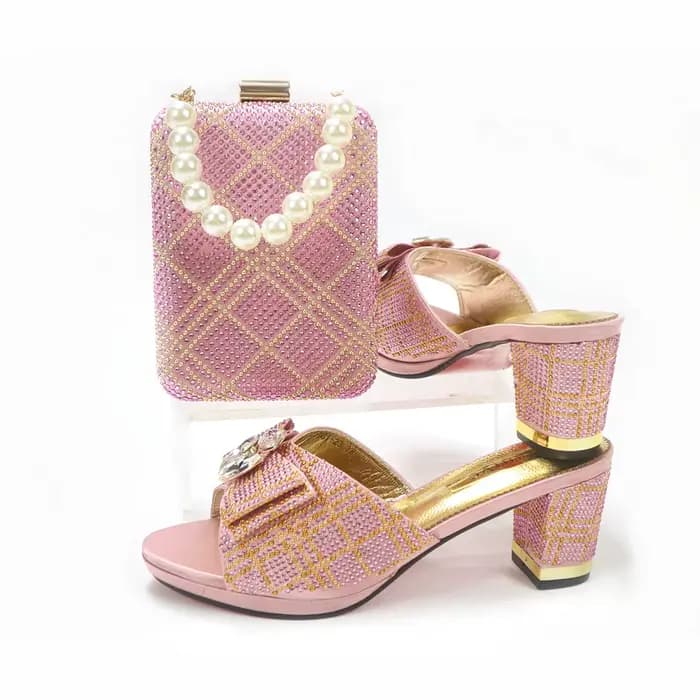 Doershow – ensemble de chaussures et de sacs assortis pour femmes africaines, rose, style nigérian, 