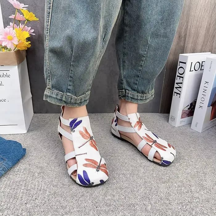 Birkuir évider sandales hautes bottes pour femmes en cuir véritable bout fermé sandales fermeture éc