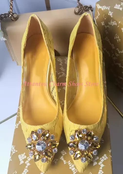 Escarpins sexy en dentelle et cristal pour femme, talons fins de 6/9 cm, chaussures de soirée, de ma