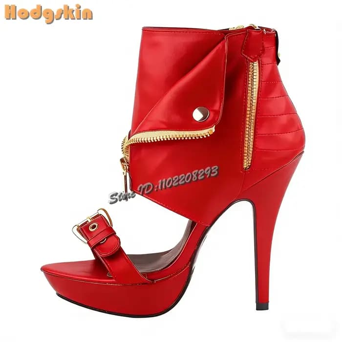 Sandales à plateforme sexy roses avec fermeture éclair, boucle de ceinture, bout rond, bottines d'ét