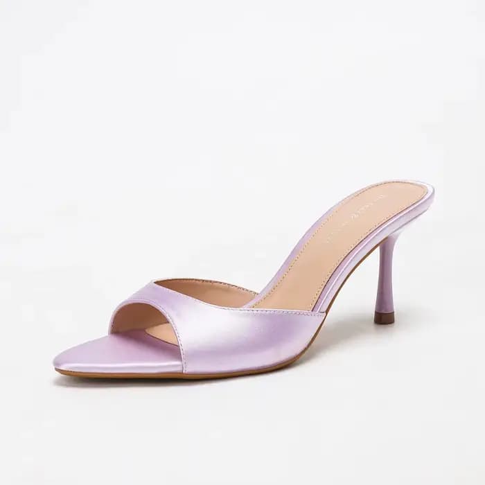Sandales à talons aiguilles en soie lavande pour femmes, mules à bout ouvert pour soirée, banquet, m