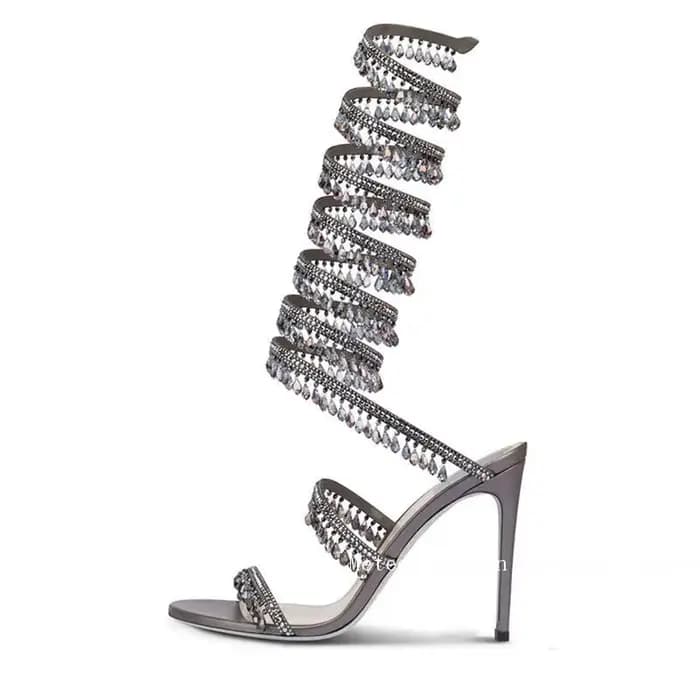 Bout rond ouvert Stiletto élégant été nouveau serpent en forme de strass pied anneau sangle talon ha