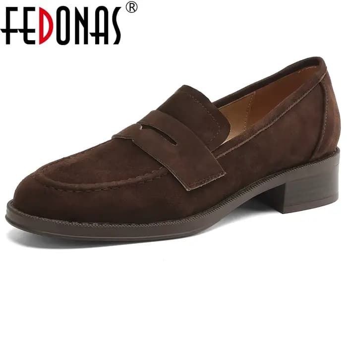 FEDONAS 2025 daim cuir bout rond Med talon printemps chaussures Mature doux rencontres femmes pompes