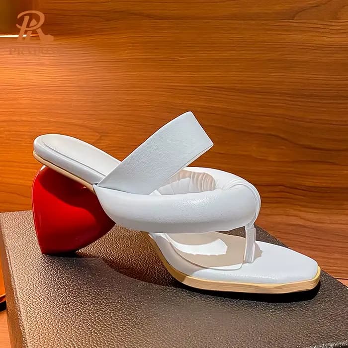 Tongs à talons hauts Style japonais, chaussures Sexy à bout ouvert, noir et blanc abricot, pantoufle