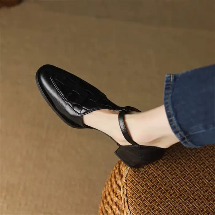 Sandales d'été en cuir véritable pour femmes, chaussures rondes Parker, couverture de talon épais, c