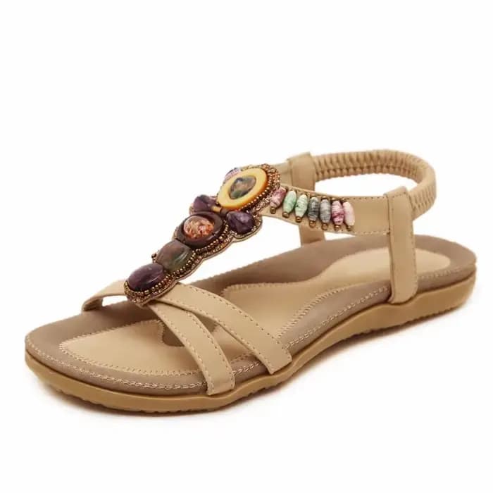 MVVJKE-Sandales bohèmes pour femmes, pantoufles perlées de pierres précieuses, tongs de plage d'été,