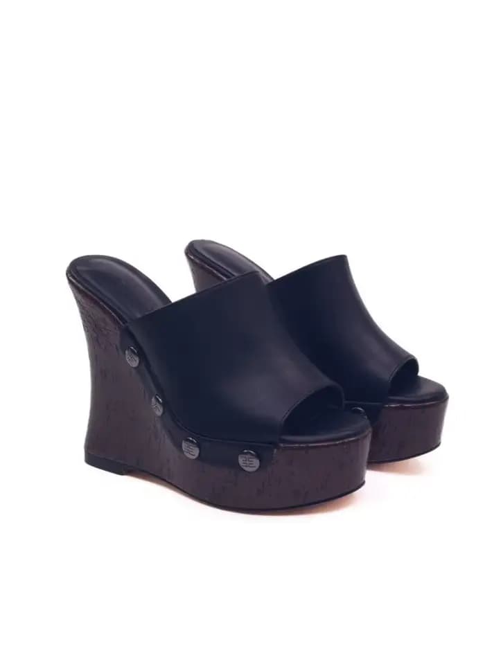 Sandales d'été à talons compensés pour femmes, semelles épaisses, avec Rivets en grain de bois, plat