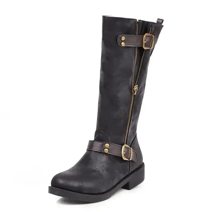 Bottes mi-mollet pour femmes bout rond talons épais fermeture éclair intérieure printemps automne hi