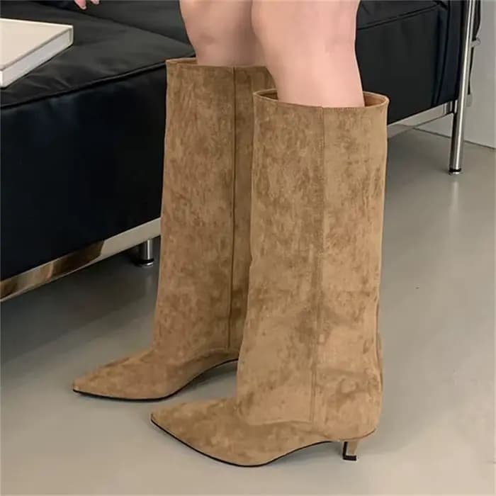 Automne hiver Style De rue bout pointu bottes hautes femmes talons bas chaussures femme chaussons lo
