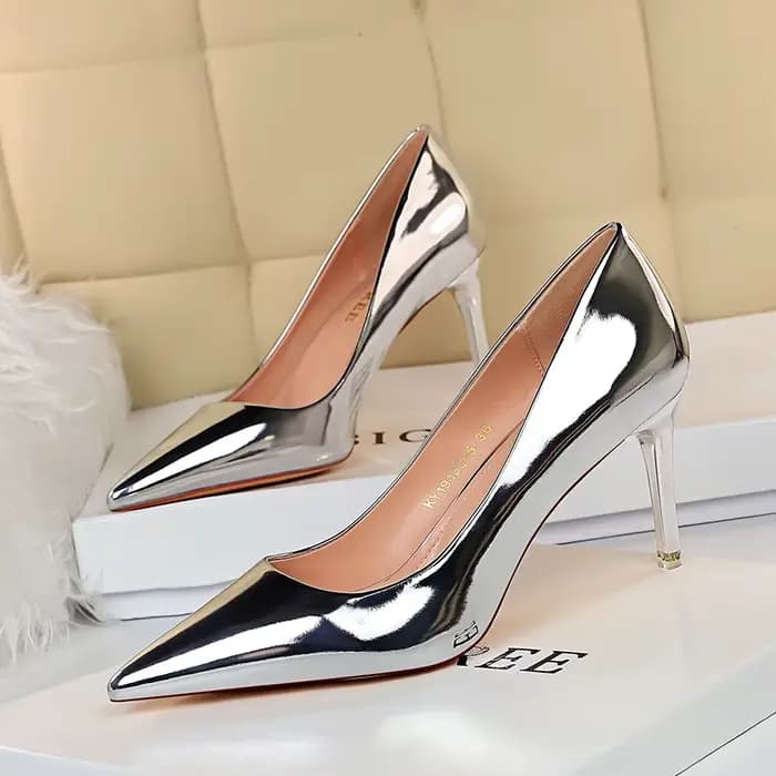 Escarpins métalliques argentés et dorés pour femmes, chaussures de luxe à talons hauts et fins de 7/