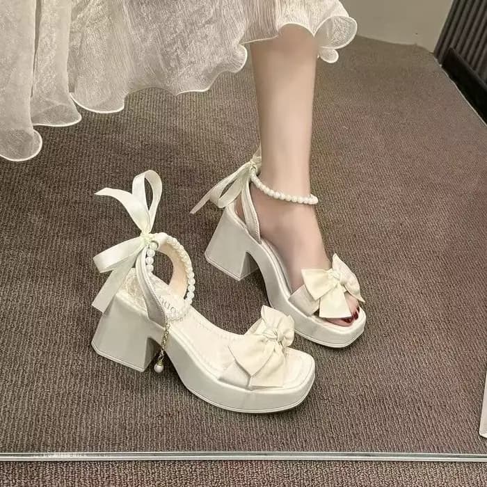 Sandales d'été à talons hauts pour femme, style féerique, avec une seule bride et perles, chaussures