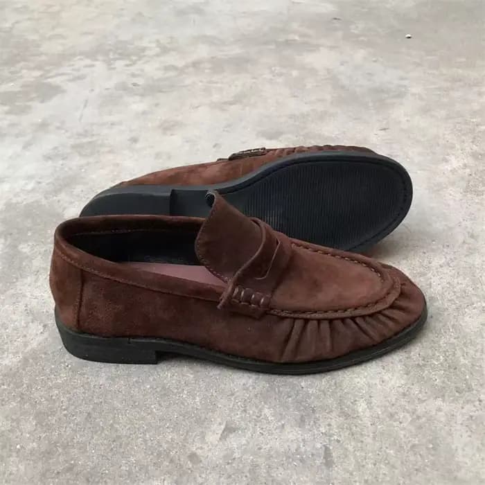 Nouvelles chaussures plates rétro françaises en cuir de veau pur fait à la main, semelle en caoutcho