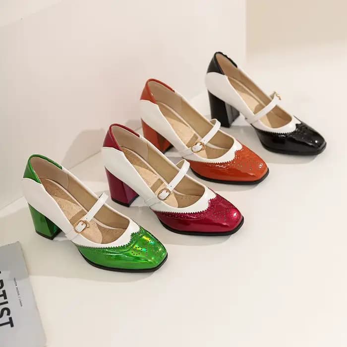SIMLOVEYO – escarpins à talons carrés pour femmes, avec sangle à boucle, grande taille 32-50, chauss