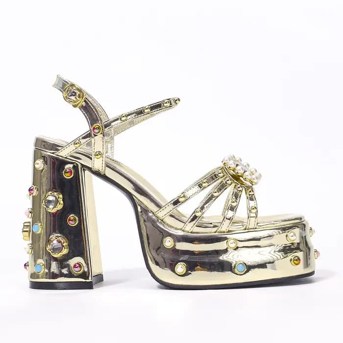 Chaussures en cuir PU à talons hauts épais pour femmes, escarpins d'été à plateforme à rivets, sanda