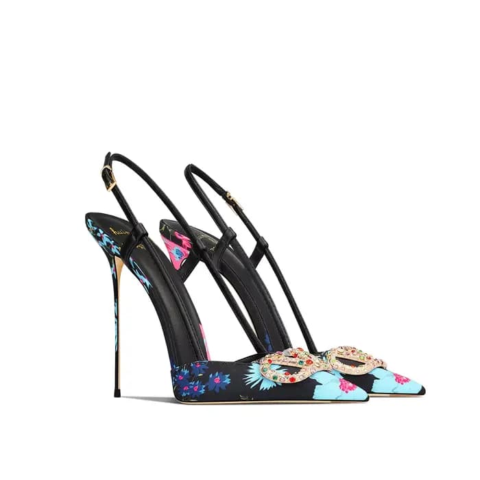Escarpins élégants noirs à motif floral et bout pointu pour femme – Nouvelle collection automne 2026