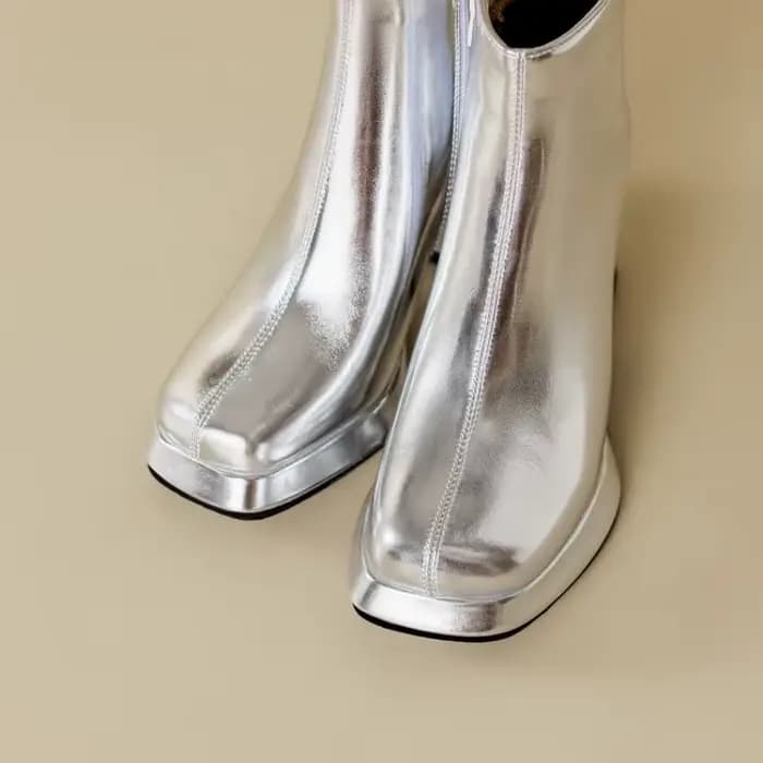 Nouveau argent or 8.5 cm bottes courtes à talons hauts femmes courtes en peluche Style britannique b