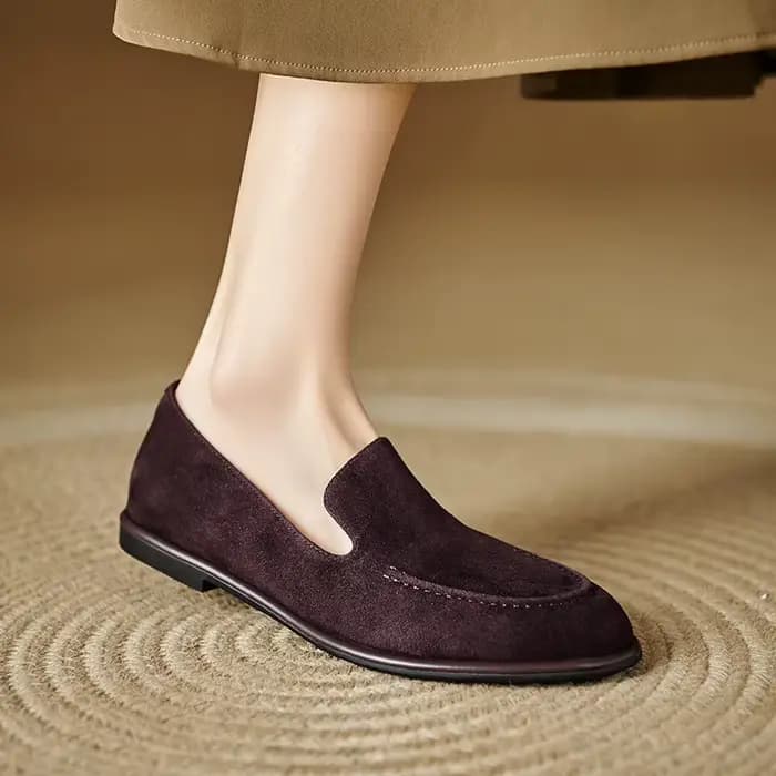 Call TAA-Escarpins en cuir à talons plats pour femmes, chaussures de ballet décontractées, mode prin