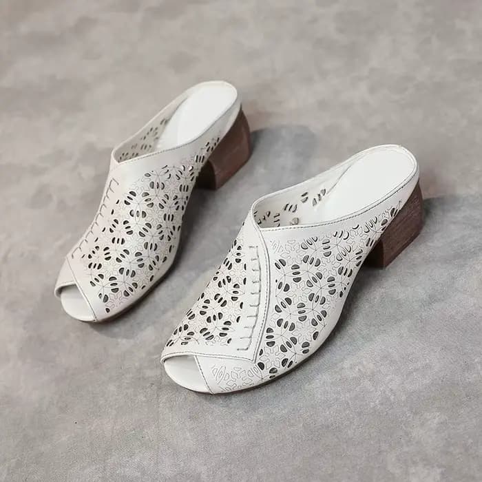 Pantoufles à talons et bout ouvert pour femmes, pantoufles basses, diapositives hautes en cuir vérit