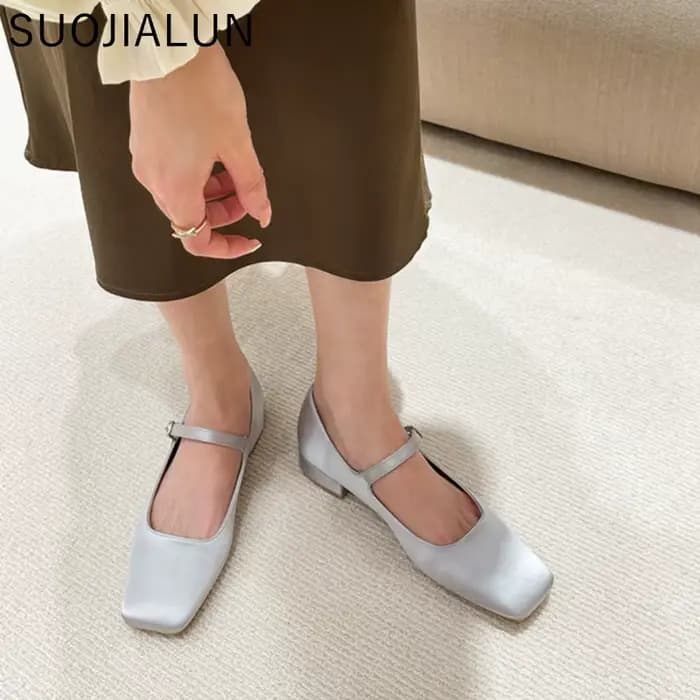 SUOJIALUN-Chaussures plates d'été pour femmes, mocassins ronds, peu profonds et doux, ballerine, ten