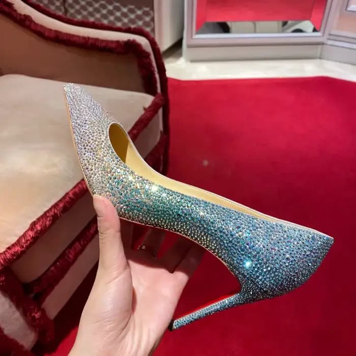 Talons hauts scintillants en cristal Bling pour femmes, chaussures de mariée violettes, Parker point
