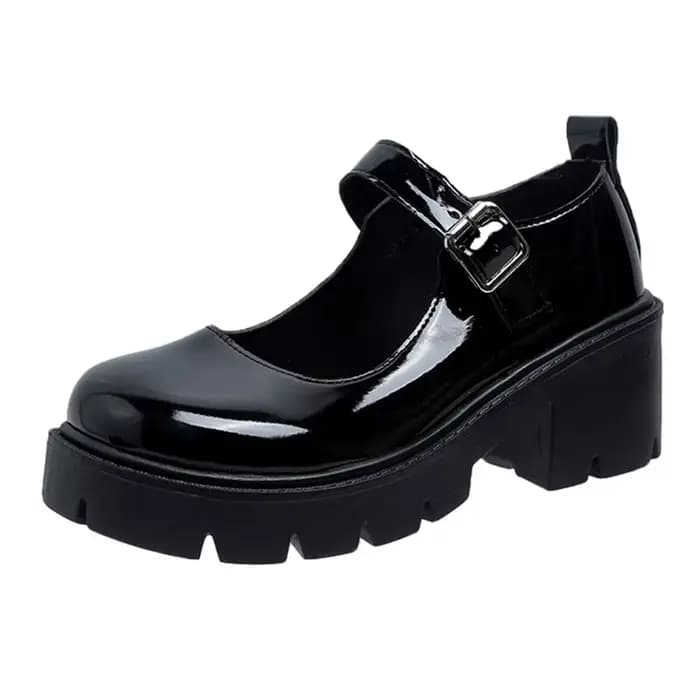 Escarpins à plateforme noirs en cuir verni pour femmes, chaussures Mary Jane de Style japonais, Punk