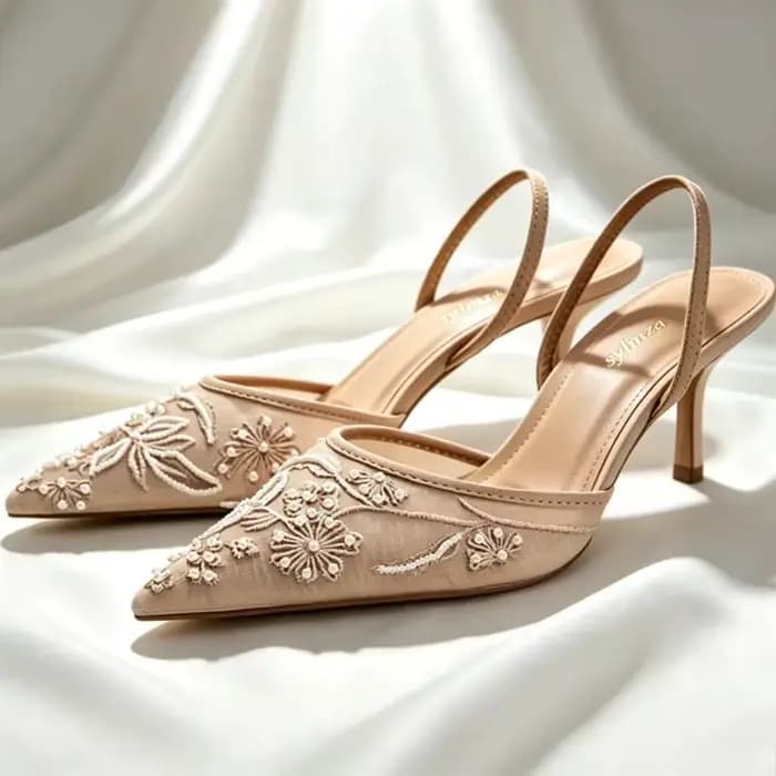 Sexy bout pointu maille broder talons hauts pour dames élégantes chaîne perle pompes été luxe concep