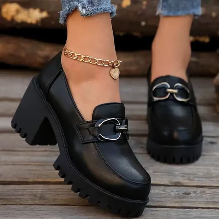 Chaussures à talons hauts pour femmes, nouvelle collection automne, bout rond, plateforme à chaîne m