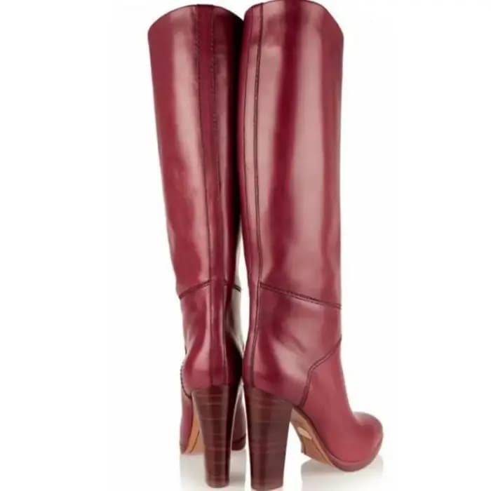 Cuir mat couture genou bottes hautes Sexy bout pointu solide talon carré Accetp personnalisé nouveau
