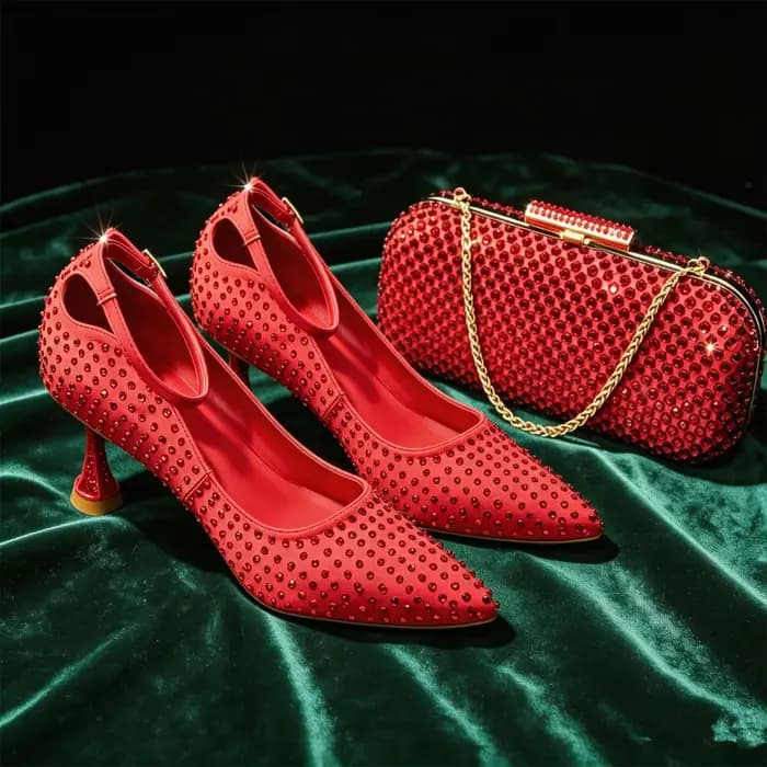 Ensemble élégant talons et sac à main fuchsia pour femme 2026 – Chaussures ornées de strass magnifiq