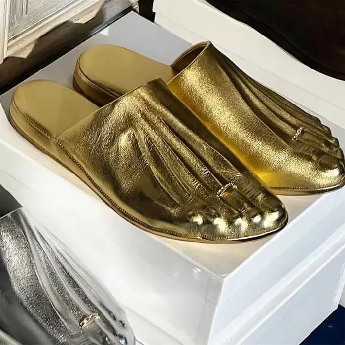 Mules plissées tendance pour femmes, en cuir souple, plates, antidérapantes, pour l'intérieur et l'e
