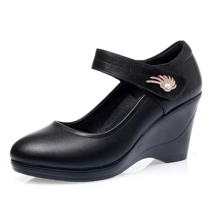 Chaussures à talons compensés confortables en cuir souple de 7,5 cm, plateforme basse, collection au