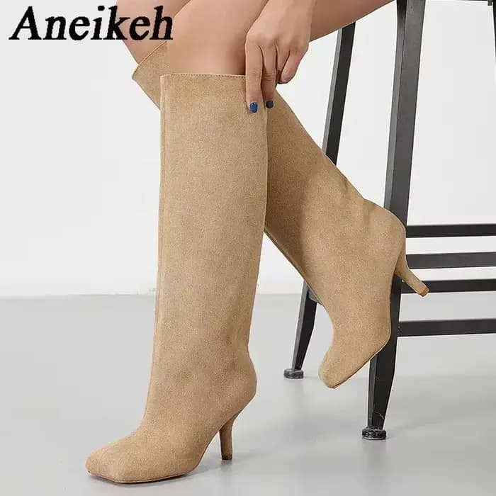 Aneikeh-Bottes Hautes au Genou pour Femme, Style de Rue, Mode, Carré, Parker, Punk, Talons Bas, Minc