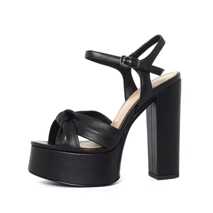 Arden Furtado 2025 été noir peau de vache plate-forme nœud papillon bout rond Super haut talon mot-c