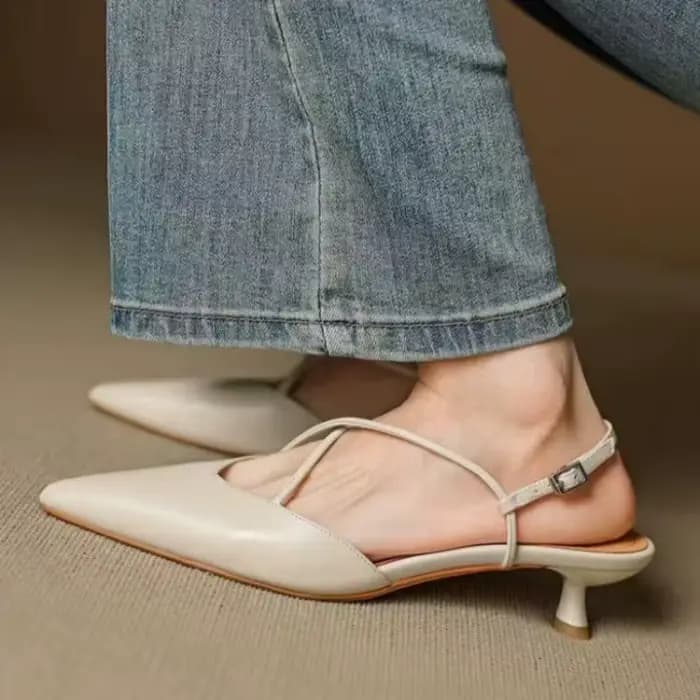Nouvelles mules à talon bas et bout pointu pour femme, style rétro français, avec bride à boucle uni
