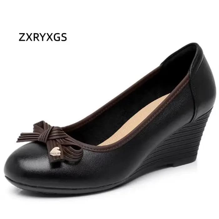 ZXRYXGS classique Bow femmes chaussures en cuir véritable confort chaussures à semelles compensées n
