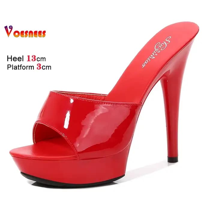 Mules en cuir verni à talons fins pour femmes, sandales classiques à talons hauts, pantoufles sexy p
