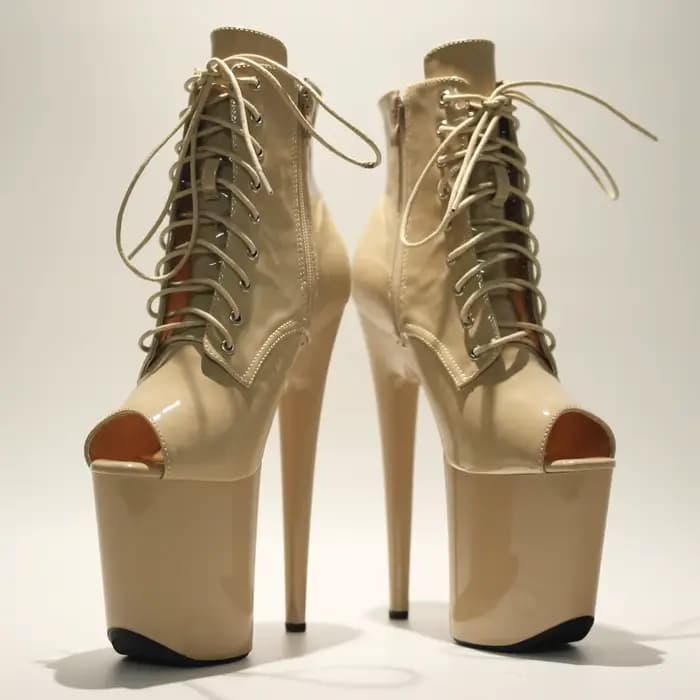 Chaussures brillantes beiges à talons hauts de 20CM pour bottines de pole dance Striptease