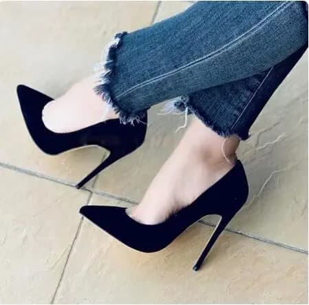 Escarpins pointus en velours à enfiler peu profond pour femmes, chaussures à talons hauts, robe de s