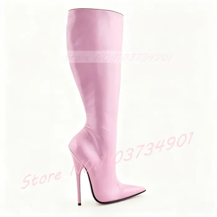 Rouge Sexy genou bottes hautes femmes fête bout pointu fermeture éclair 16CM talons hauts extrêmes b