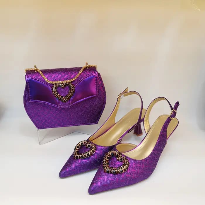 Mode talons hauts strass chaussures et sac ensemble pour femmes Design italien bout pointu chaussure