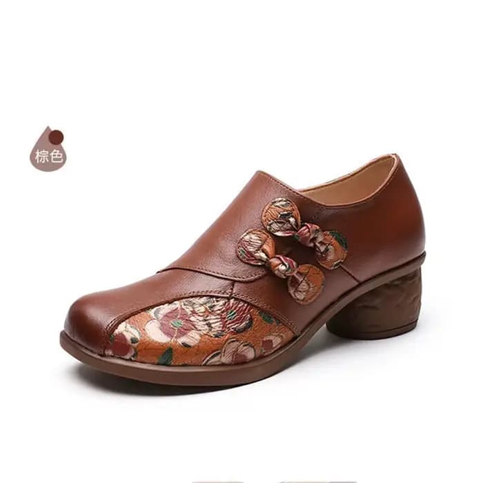 Escarpins bohème imprimés de fleurs rétro pour femmes, chaussures faites à la main en cuir véritable