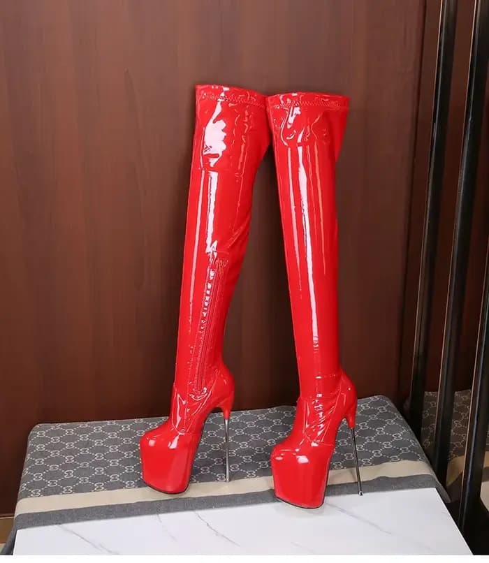 SDTRFT-Bottes à Talons Aiguilles pour Femme, Chaussures à Plateforme Rouge, Talons Fins, Au-Dessus d